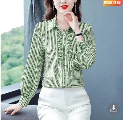 Women Silk Striped Long Sleeve Mom's Blouse Autumn 2025 - Image 3