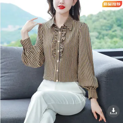 Women Silk Striped Long Sleeve Mom's Blouse Autumn 2025 - Image 4