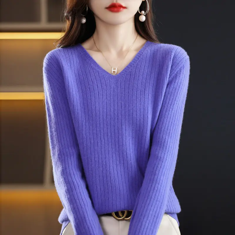 New Knit V-Neck Pullover Sweater Women Long Sleeve - Image 17