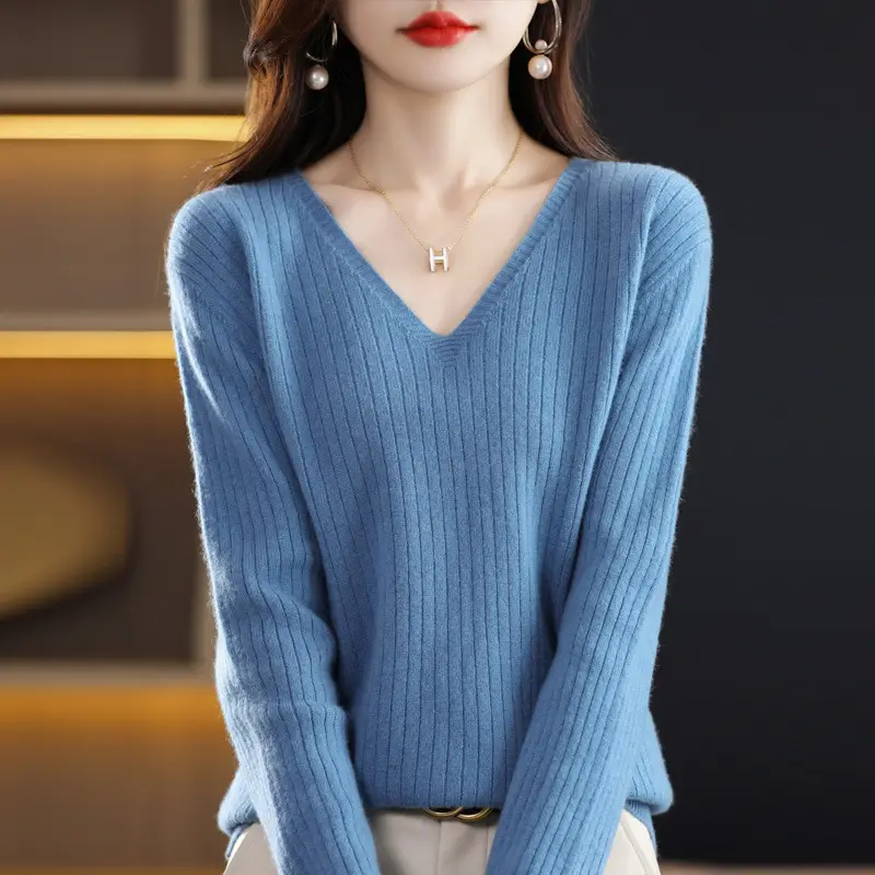 New Knit V-Neck Pullover Sweater Women Long Sleeve - Image 19
