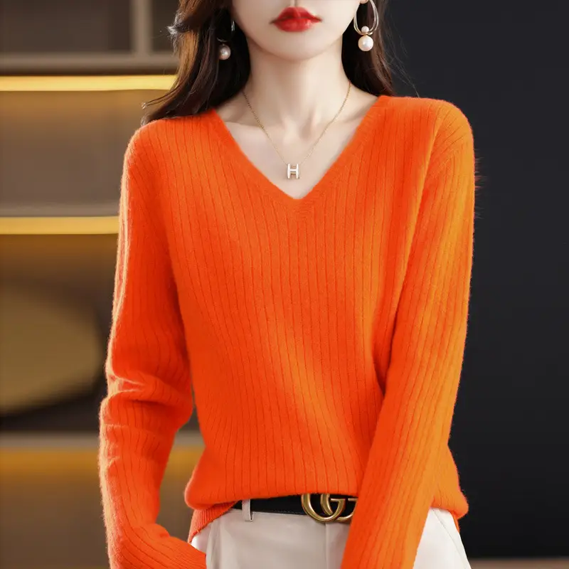 New Knit V-Neck Pullover Sweater Women Long Sleeve - Image 12