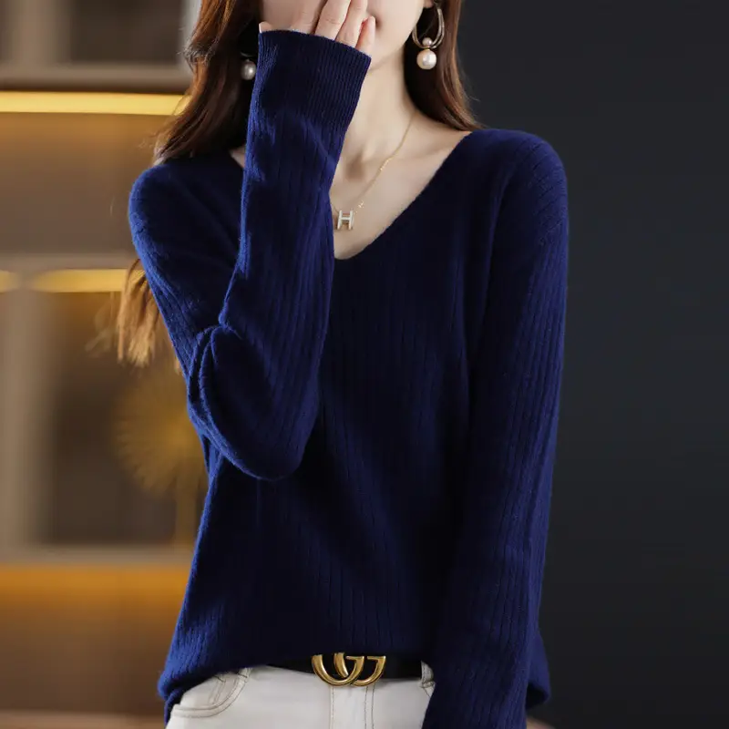 New Knit V-Neck Pullover Sweater Women Long Sleeve - Image 13