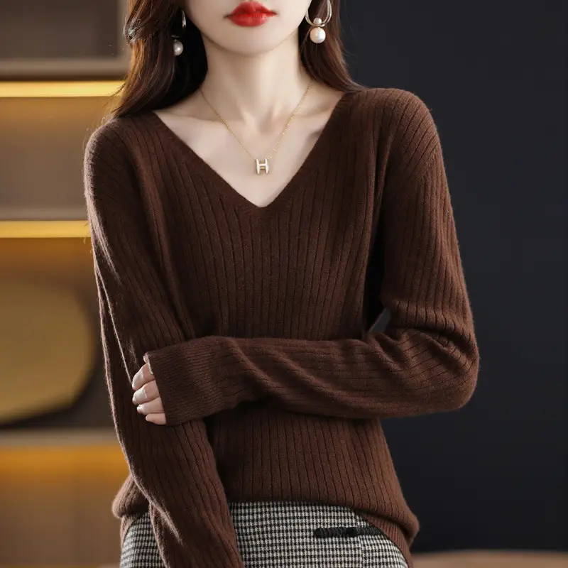 New Knit V-Neck Pullover Sweater Women Long Sleeve - Image 14