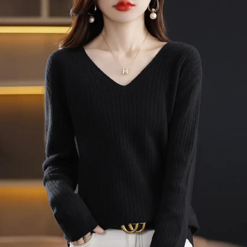 New Knit V-Neck Pullover Sweater Women Long Sleeve - Image 15