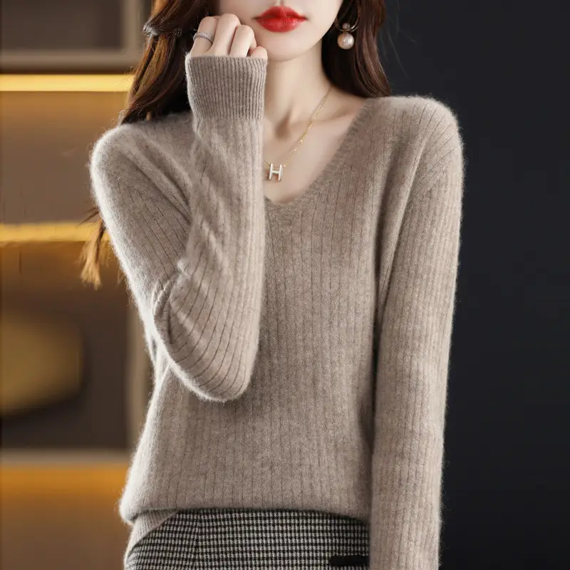 New Knit V-Neck Pullover Sweater Women Long Sleeve - Image 2