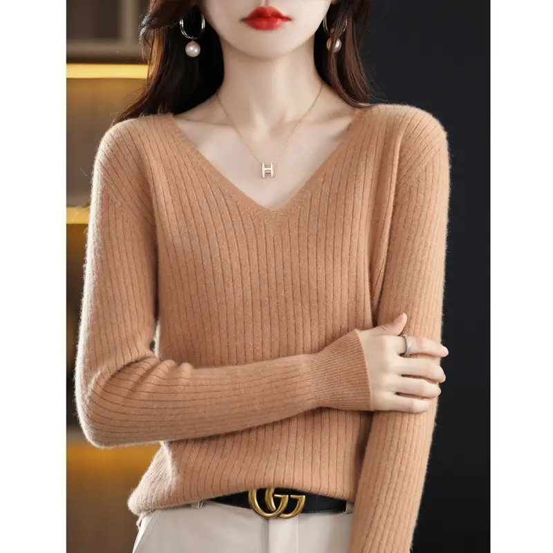 New Knit V-Neck Pullover Sweater Women Long Sleeve - Image 3