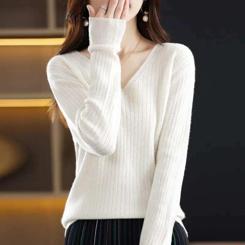New Knit V-Neck Pullover Sweater Women Long Sleeve - Image 4