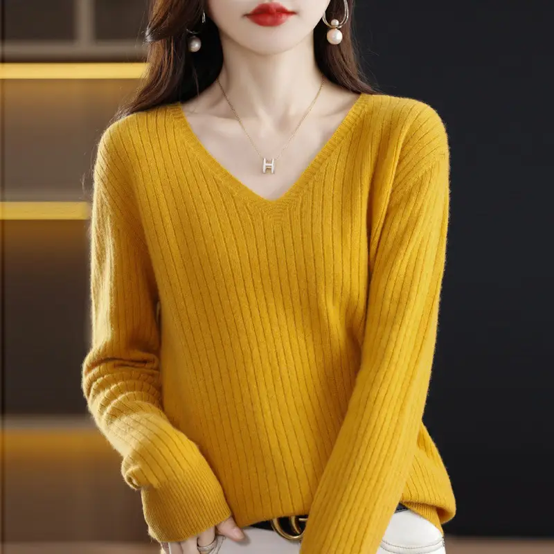 New Knit V-Neck Pullover Sweater Women Long Sleeve - Image 5
