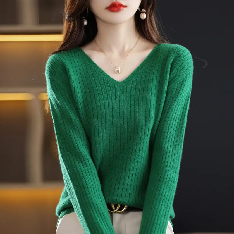 New Knit V-Neck Pullover Sweater Women Long Sleeve - Image 6