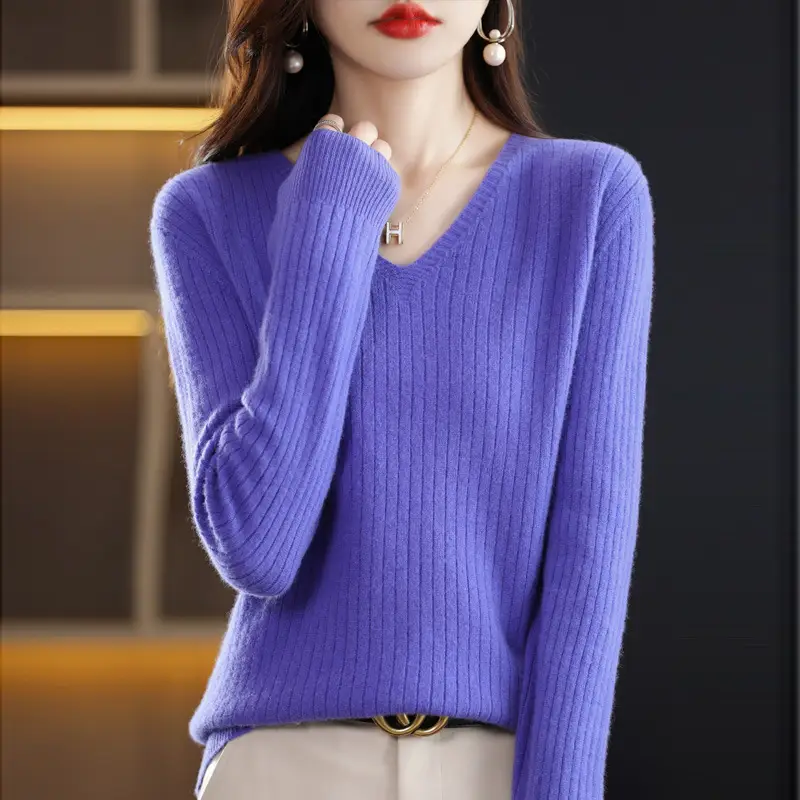New Knit V-Neck Pullover Sweater Women Long Sleeve - Image 7