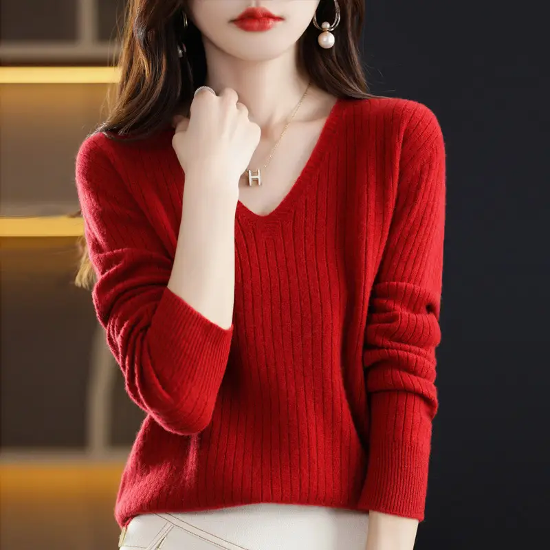 New Knit V-Neck Pullover Sweater Women Long Sleeve - Image 8