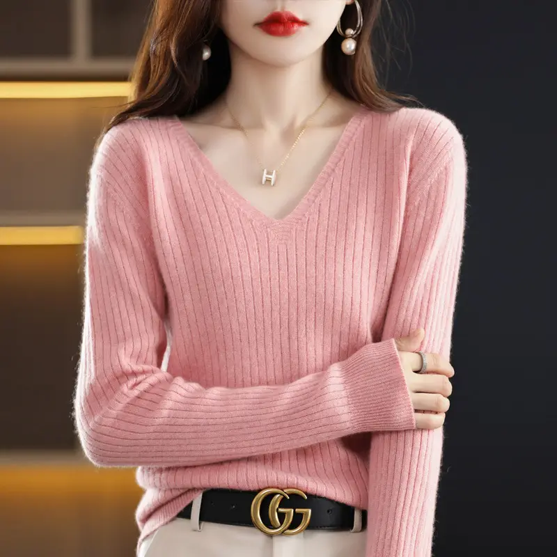 New Knit V-Neck Pullover Sweater Women Long Sleeve - Image 9