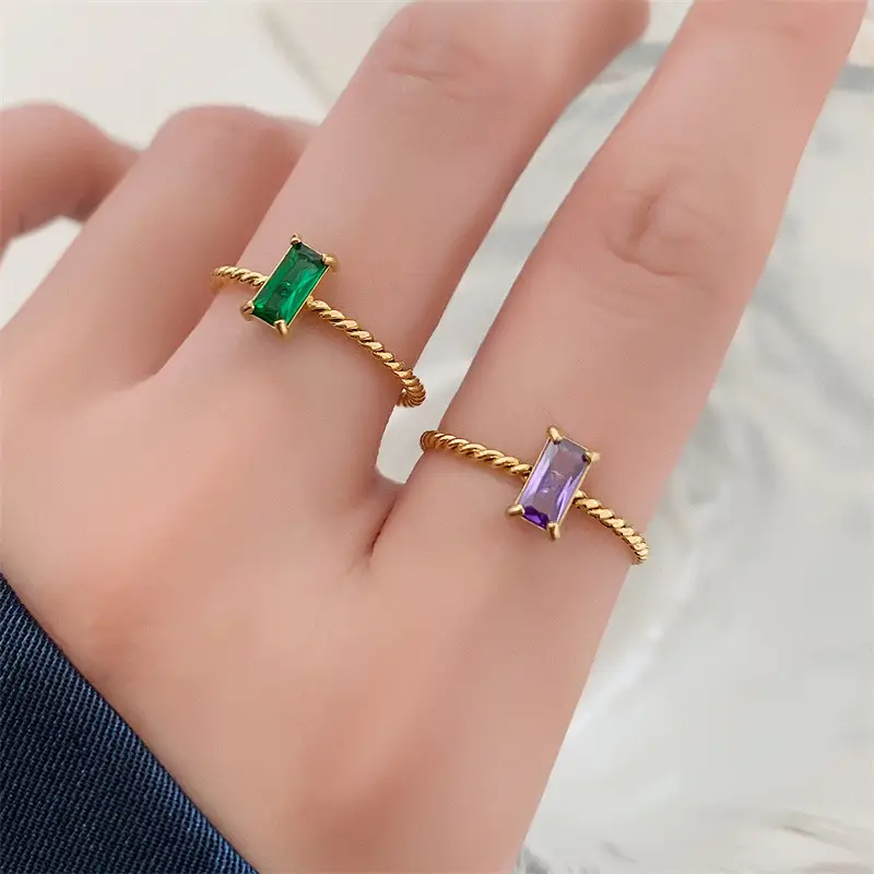 Multi-Color European & American Ins 18K Gold Plated Twist Square Diamond Rings - Image 6