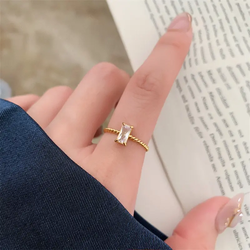 Multi-Color European & American Ins 18K Gold Plated Twist Square Diamond Rings - Image 9