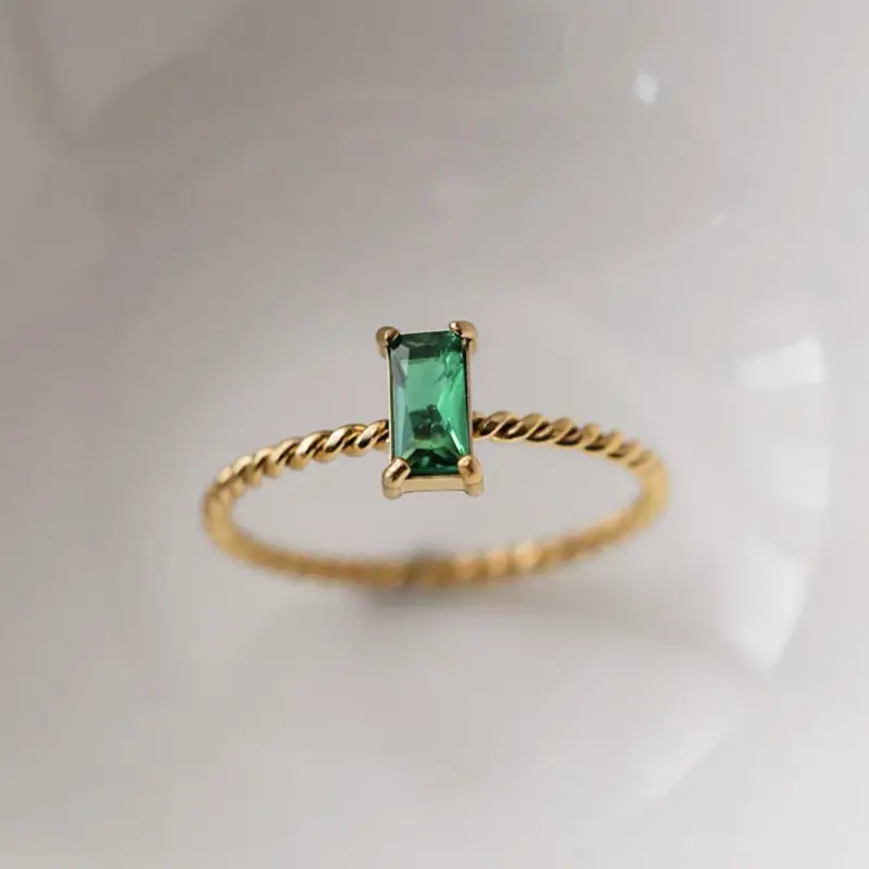 Multi-Color European & American Ins 18K Gold Plated Twist Square Diamond Rings - Image 3