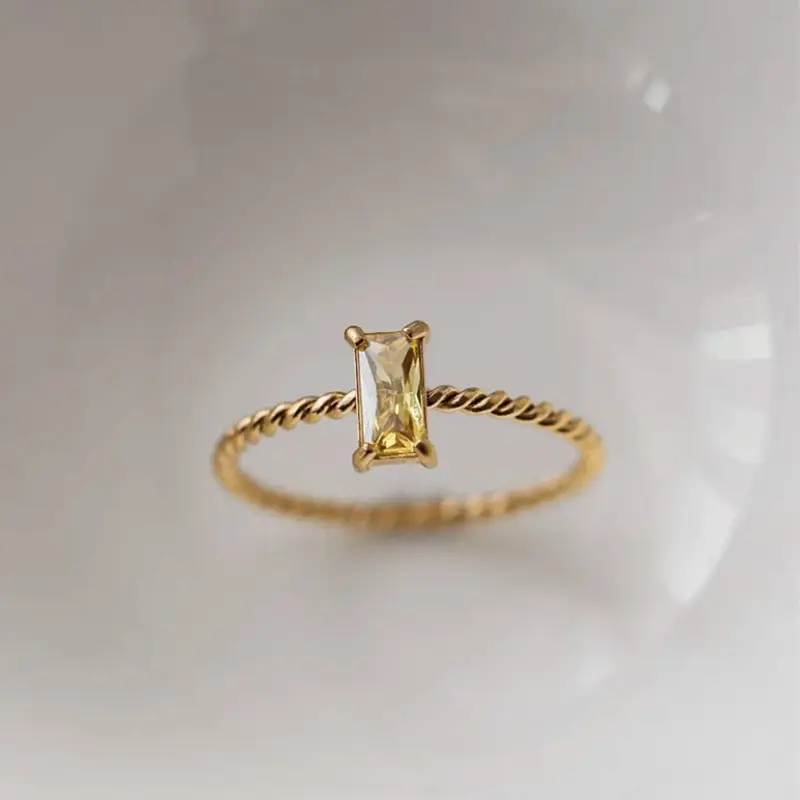 Multi-Color European & American Ins 18K Gold Plated Twist Square Diamond Rings - Image 4