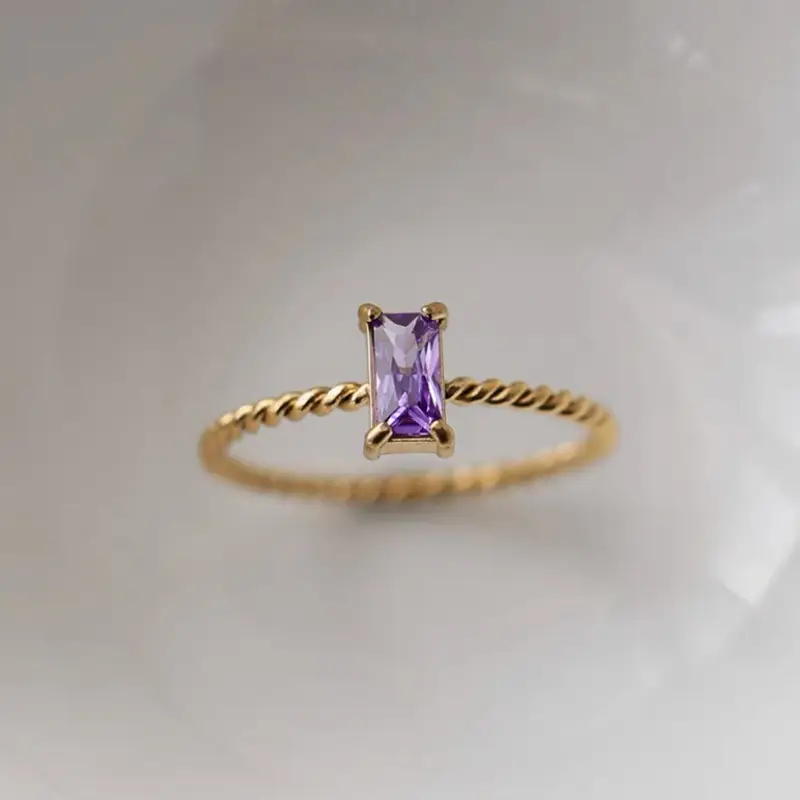 Multi-Color European & American Ins 18K Gold Plated Twist Square Diamond Rings - Image 2