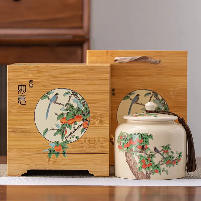 Persimmon Ruyi Tea Jar Gift Box Universal Black Green Tea - Image 3