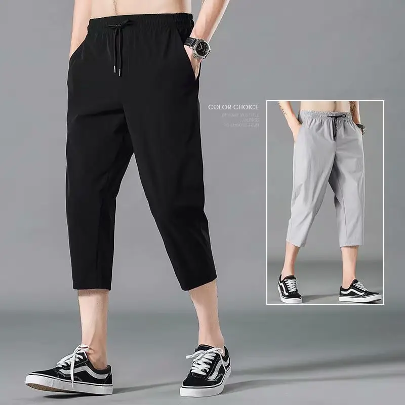 Men Ice Silk Crop Pants 2022 Summer Casual Sports Shorts — feature 6