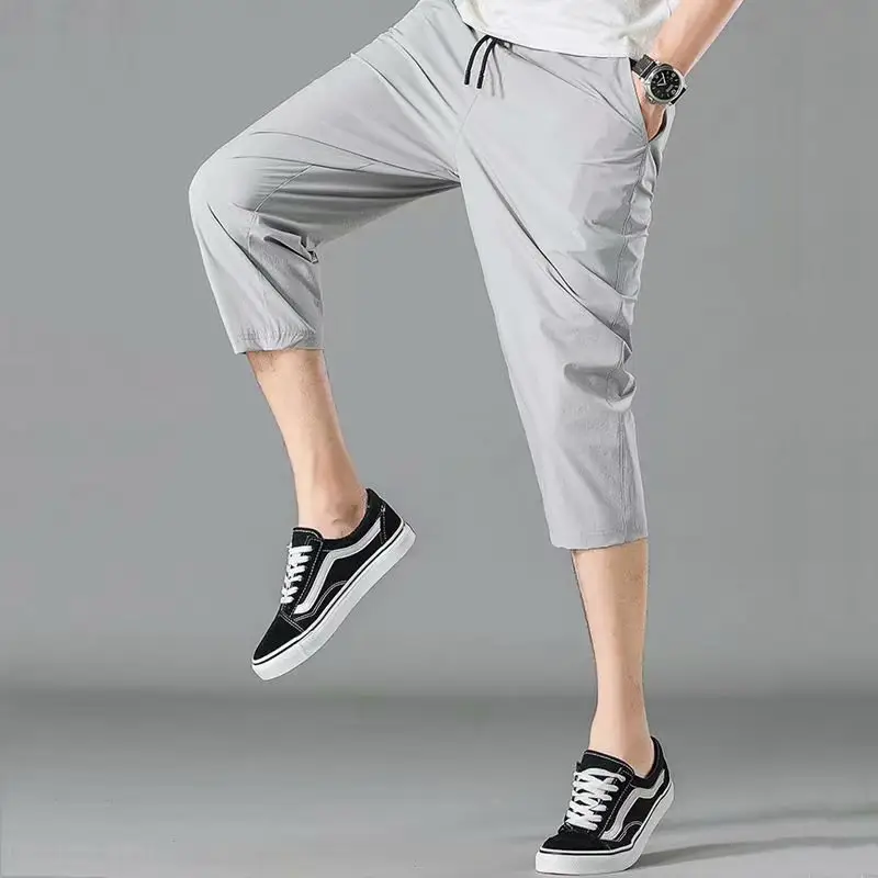 Men Ice Silk Crop Pants 2022 Summer Casual Sports Shorts — feature 8