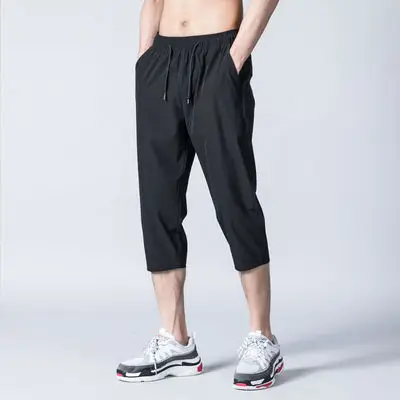 Men Ice Silk Crop Pants 2022 Summer Casual Sports Shorts