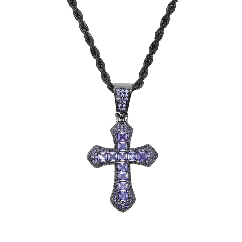 Black gold purple stone containing chain 60cm