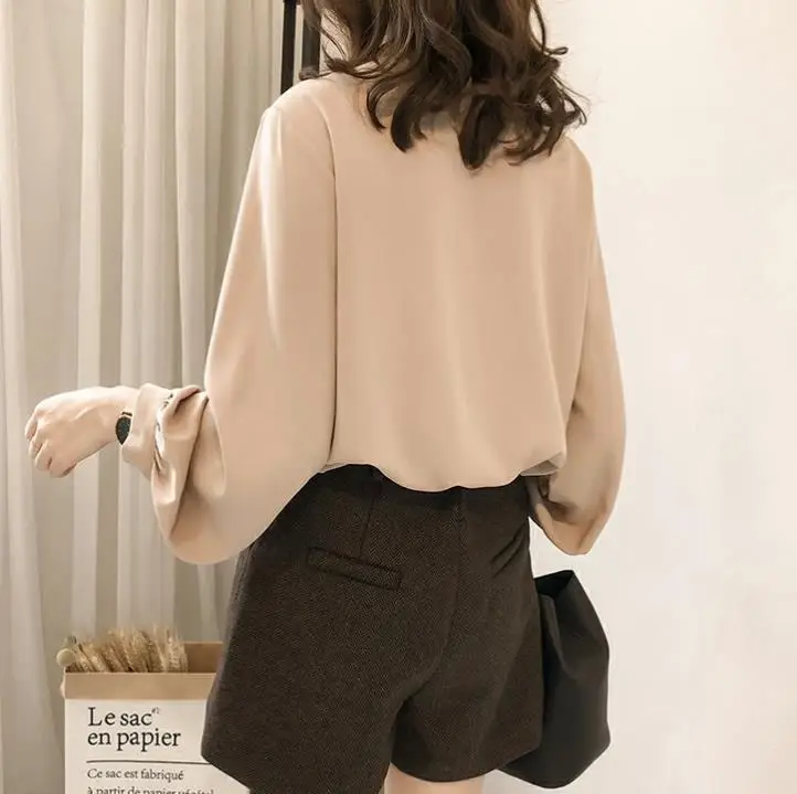 Women Chiffon Shirt Long Sleeve Loose Lantern Sleeve Autumn Wear - Image 2