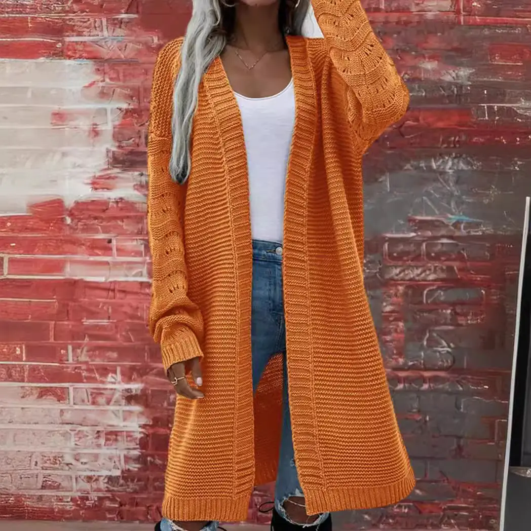 2024 Long Knitted Cardigan Red Solid Color - Image 8