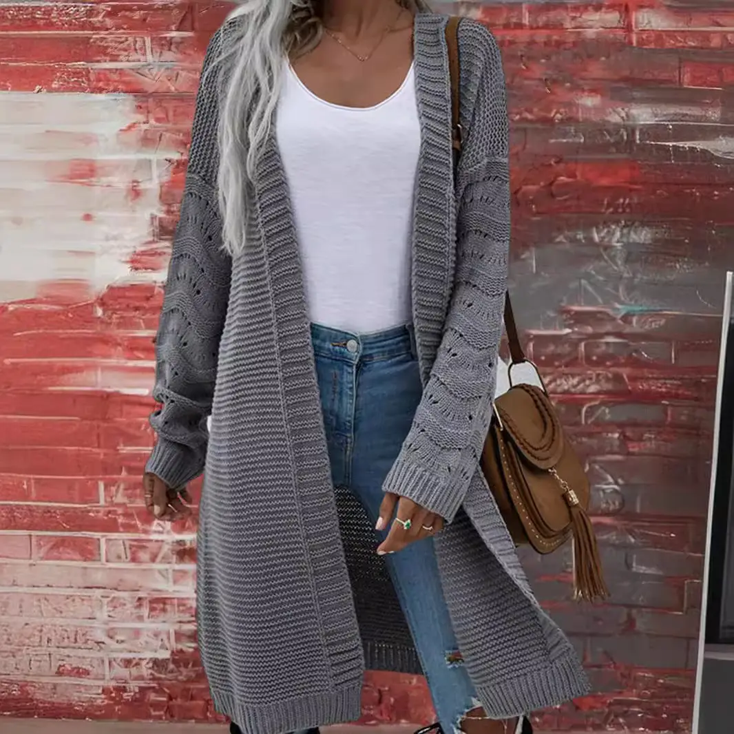 2024 Long Knitted Cardigan Red Solid Color - Image 9
