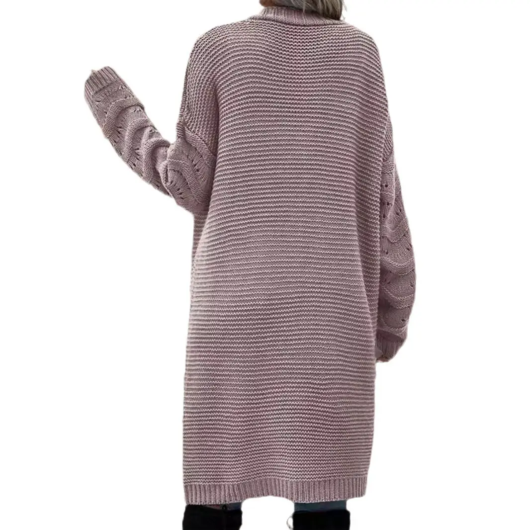 2024 Long Knitted Cardigan Red Solid Color - Image 11