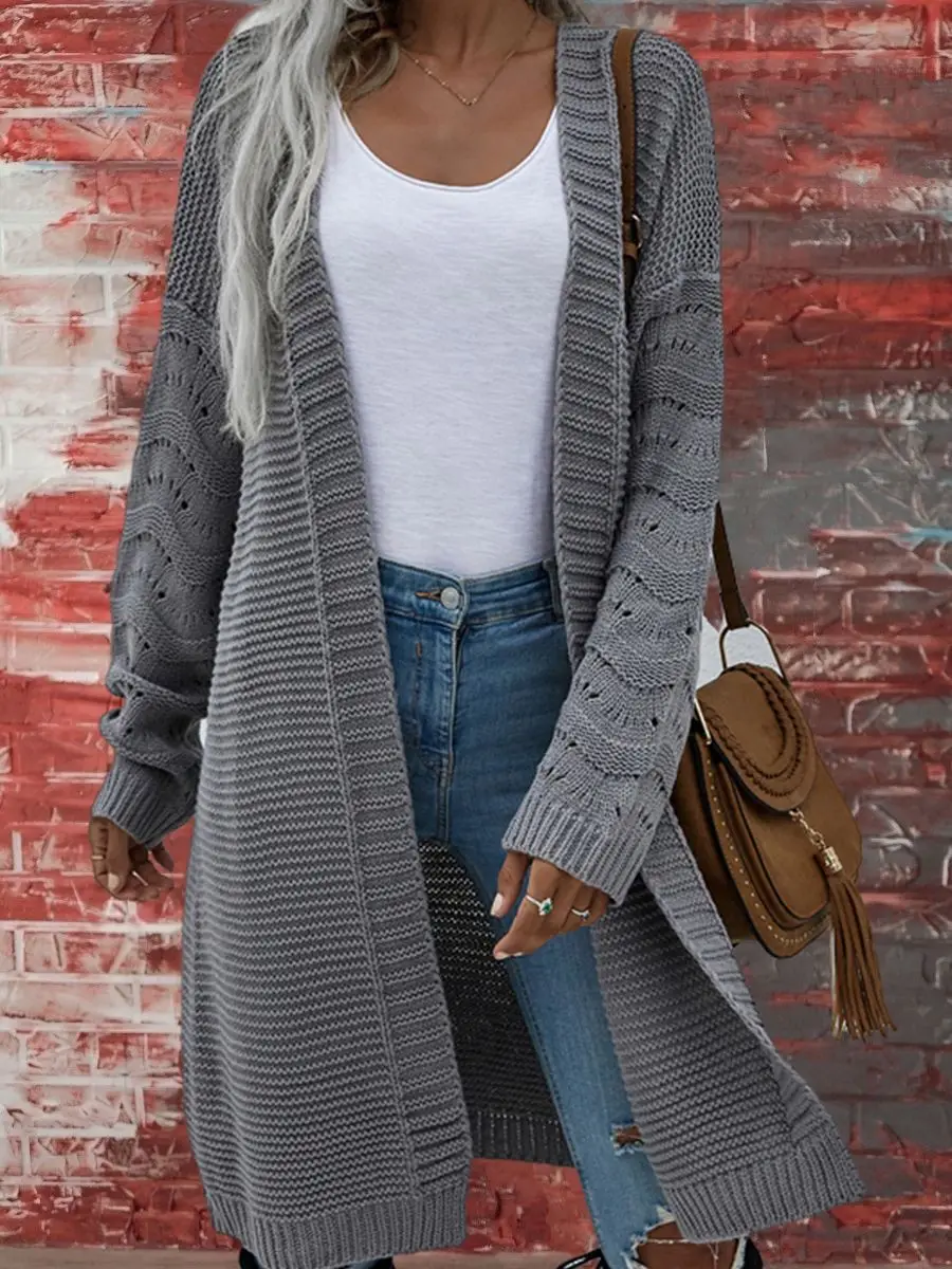 2024 Long Knitted Cardigan Red Solid Color - Image 2
