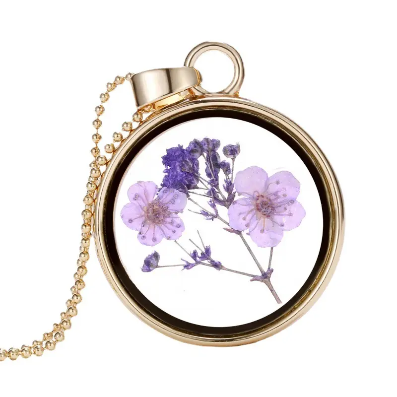 Dried Floral Crossbody Necklace with Gold Chain - Image 11