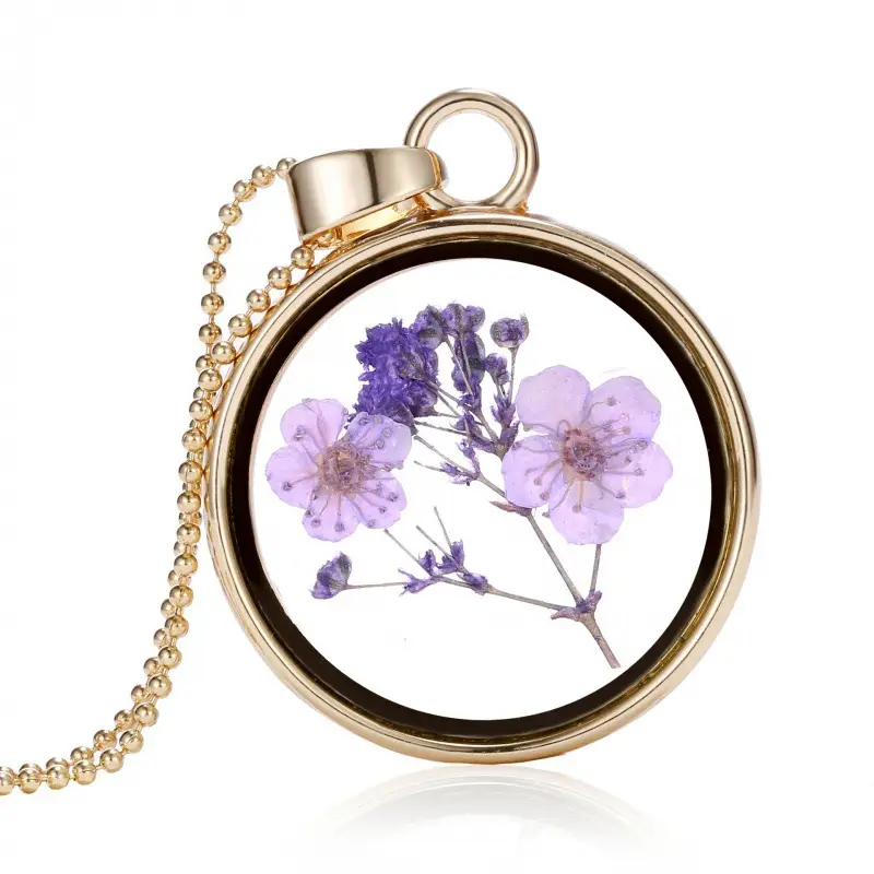 Dried Floral Crossbody Necklace with Gold Chain - Image 2