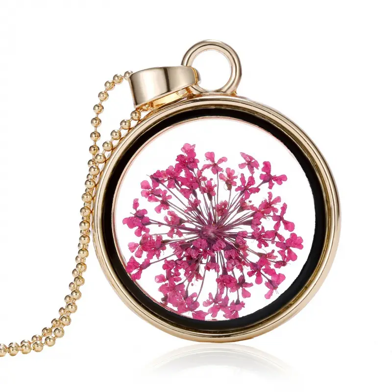 Dried Floral Crossbody Necklace with Gold Chain - Image 3