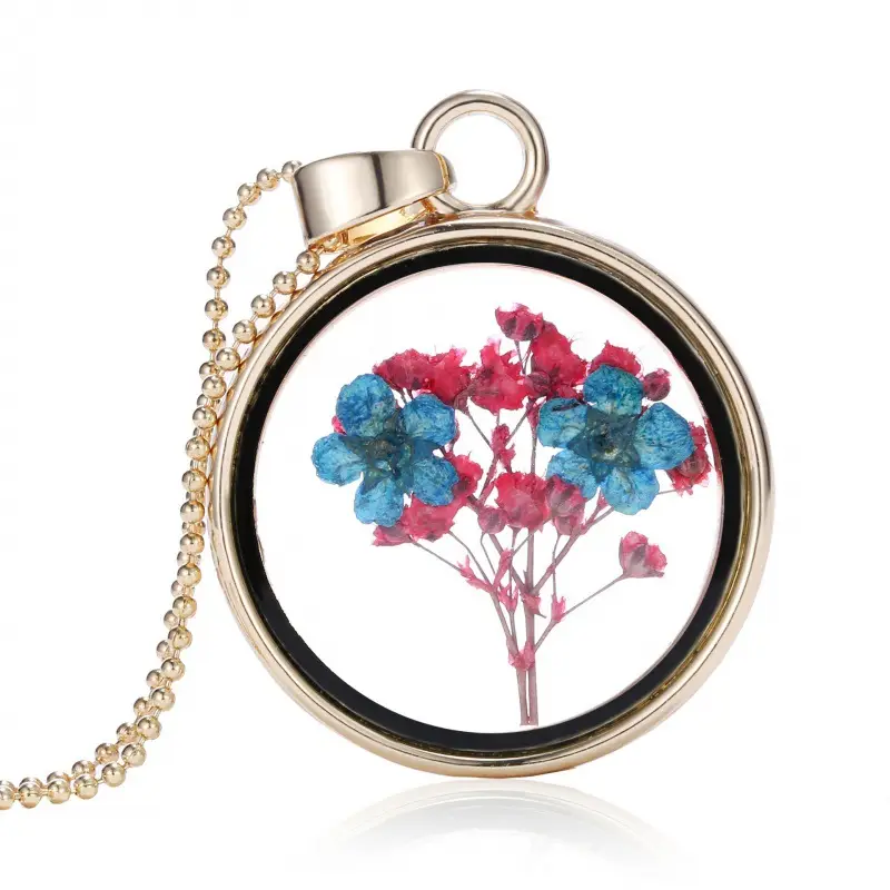 Dried Floral Crossbody Necklace with Gold Chain - Image 4