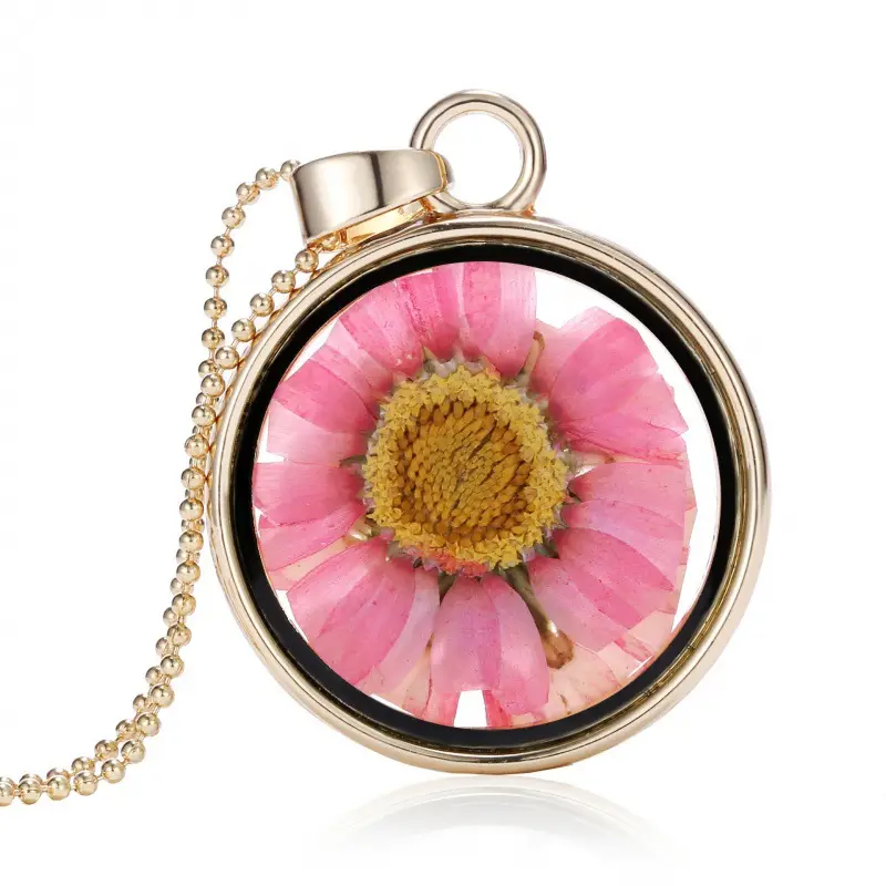 Dried Floral Crossbody Necklace with Gold Chain - Image 5