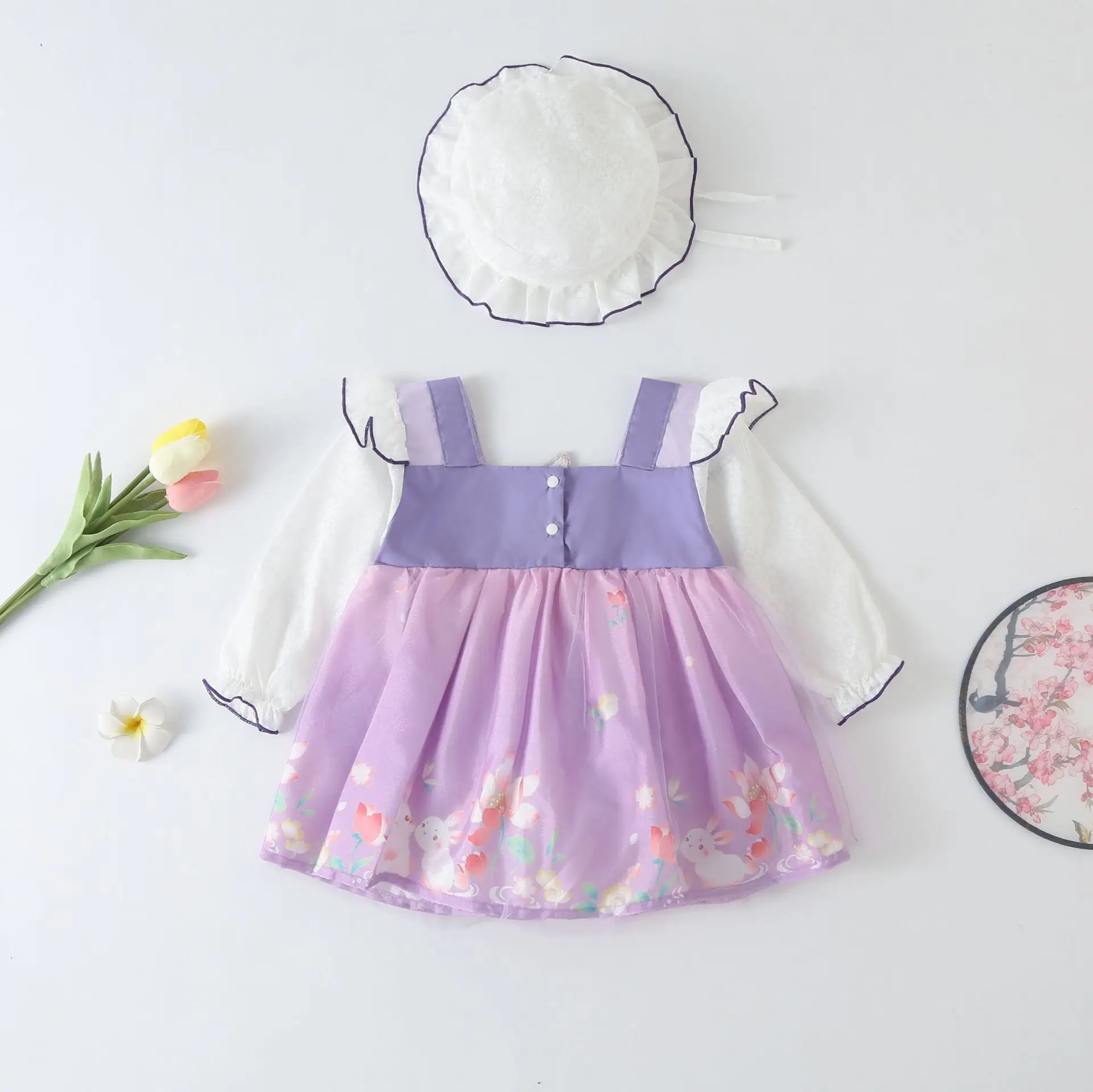 Baby Hanfu Dress Purple Floral Summer Hanfu Suit - Image 5