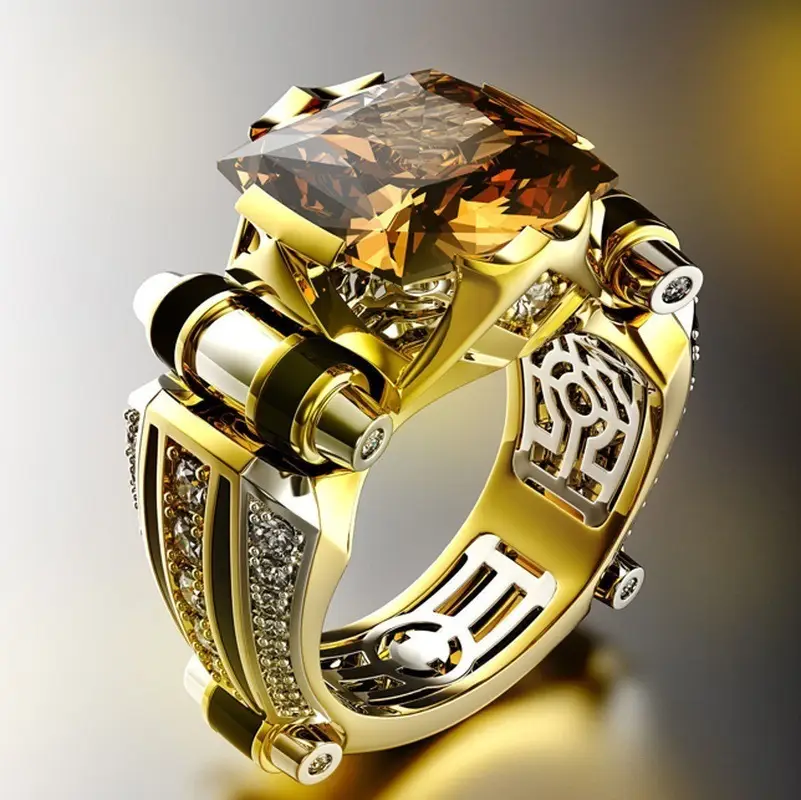Huajie Luxurious Gold Zircon Ring with Black Stone & Crystal Accents — feature 2