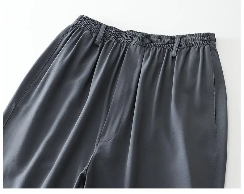Dad's Summer Elastic Waist Pants Ice Silk Drapable Gray — feature 18