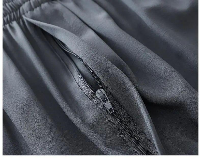 Dad's Summer Elastic Waist Pants Ice Silk Drapable Gray — feature 19
