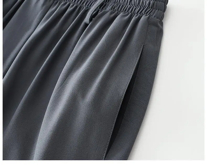 Dad's Summer Elastic Waist Pants Ice Silk Drapable Gray — feature 20