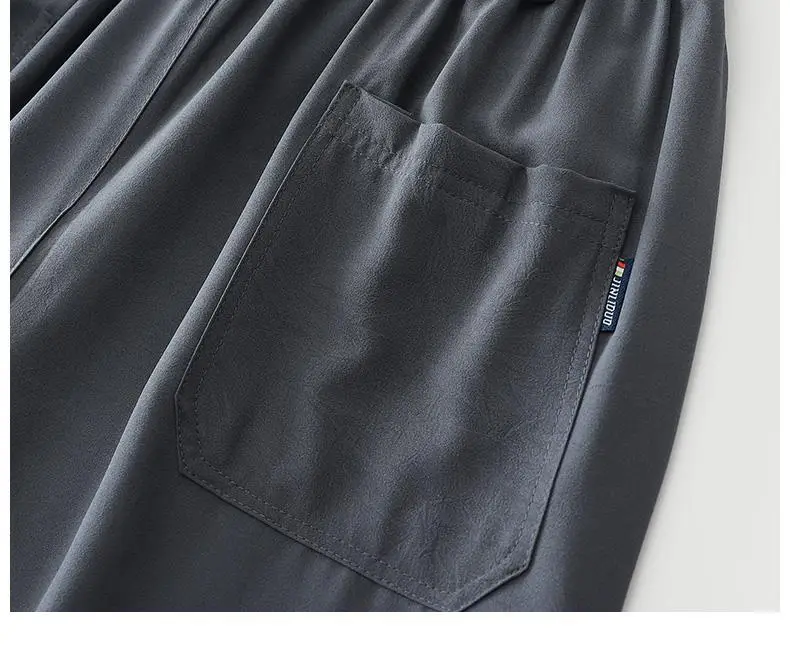Dad's Summer Elastic Waist Pants Ice Silk Drapable Gray — feature 22