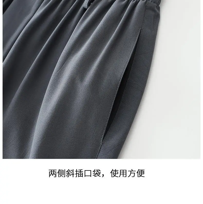 Dad's Summer Elastic Waist Pants Ice Silk Drapable Gray — feature 9