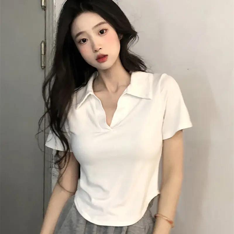 Women Black V-Neck T-Shirt Short Sleeve Summer - Image 5