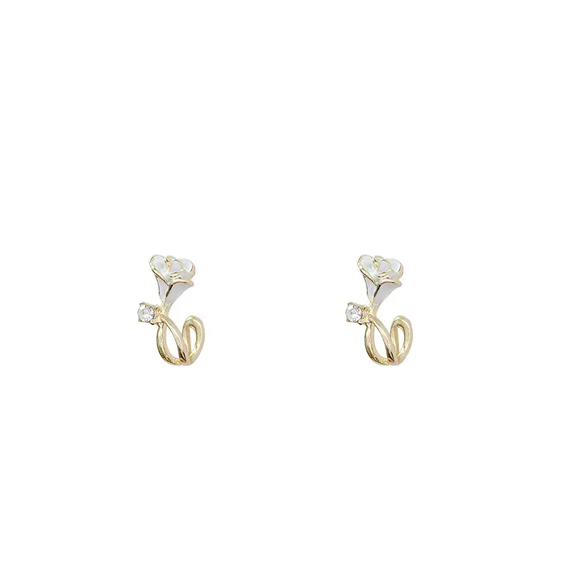 S925 Silver Heart Needle Ear Studs for Women