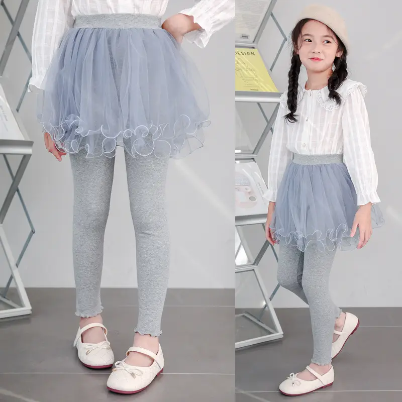 Pink Curly Gauze Girls Skirts with Leggings Set - Image 4