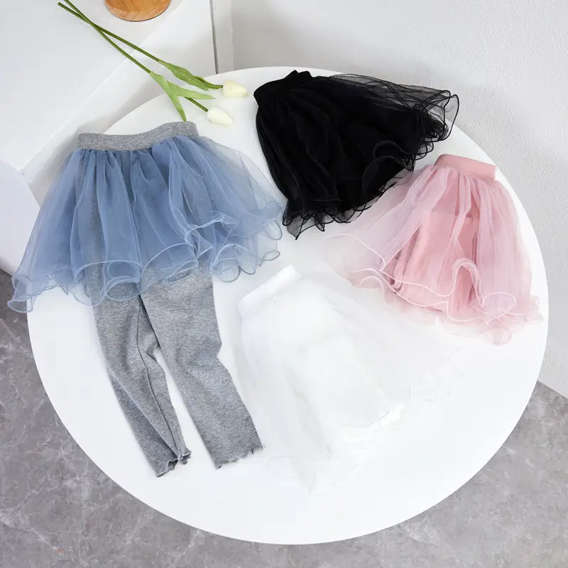 Pink Curly Gauze Girls Skirts with Leggings Set - Image 6