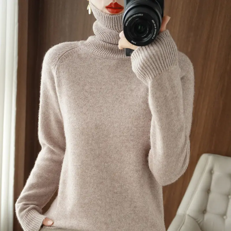 Women's 2024 Yellow Turtleneck Pullover Sweater - Image 2