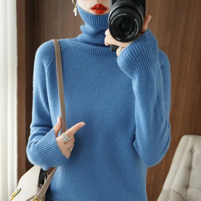 Women's 2024 Yellow Turtleneck Pullover Sweater - Image 3