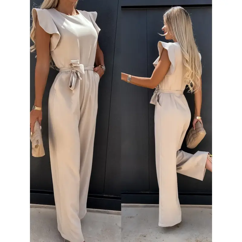 Women White High Waist Crossbody Jumpsuit with Belt
